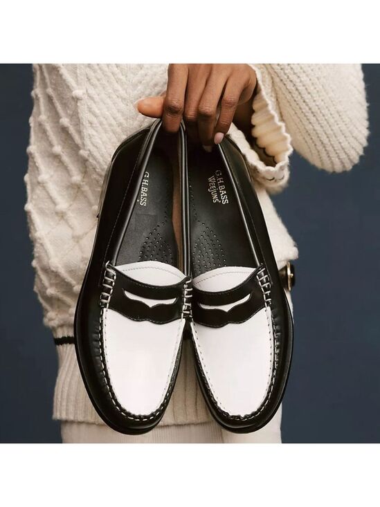 G H Bass Shoes - G.H. Bass Larson Weejuns Moc-Toe Slip-On Penny Loafers Black White Pattern Sz 7